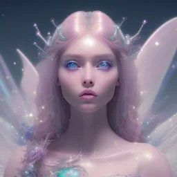 one big crystal glitter pink blue subtle galactic fairy in a galactic ambiance,glitter long blond hair down to the ground,transparent petals,blue eyes,delicate colors in the foreground, full of details, smooth，soft pink violet light atmosphere, light effect，vaporwave colorful, concept art, smooth, extremely sharp detail, finely tuned detail, ultra high definition, 8 k, unreal engine 5, ultra sharp focus