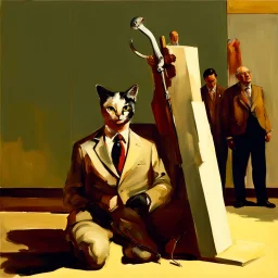 UN conference,a cat and human flesh-like surgical instruments and universe-like a pigeon and neuralink, surrealism,minimalism,Painting By Adrian Ghenie, Rene Magritte, Salvador Dali, Lucian Freud