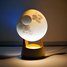 Product design for a bedside smart lamp that is shaped like a moon and follows the moon cycles in real time