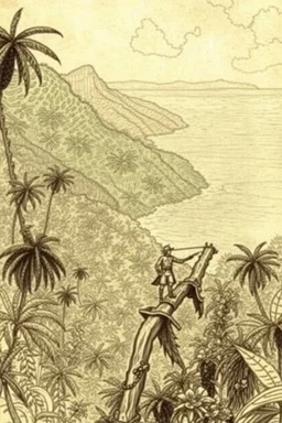 Vasco Núñez de Balboa crossing the panama jungle to the pacific ocean in the style of davinci sketch