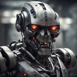 a portrait of an evil combat robot. photorealistic