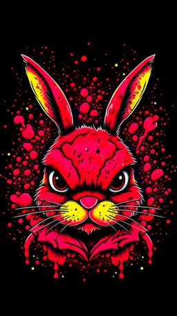 A detailed illustration face evil ninja rabbit,magic, t-shirt design, red color , dark magic splash, dark, ghotic, t-shirt design, in the style of Studio Ghibli, pastel tetradic colors, 3D vector art, cute and quirky, fantasy art, watercolor effect, bokeh, Adobe Illustrator, hand-drawn, digital painting, low-poly, soft lighting, bird's-eye view, isometric style, retro aesthetic, focused on the character, 4K resolution, photorealistic rendering, using Cinema 4D