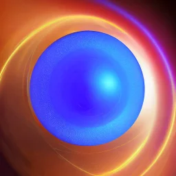 a blue metallic sphere inside a 4d red rotating cube in a four dimension environment