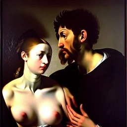 portrait of a male and a beatiful female Caravaggio style