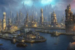 Harbour Gothic city hyper detailed, fe,fantasy art