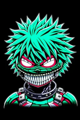 Create a metal mask similar to the one Izuku Midoriya wears in My Hero Academia, but have it extend to cover the full face. It should be gunmetal gray color and have symmetrical holes over the mouth area that glow slightly red. It should be worn by a rabbit and have a black hood