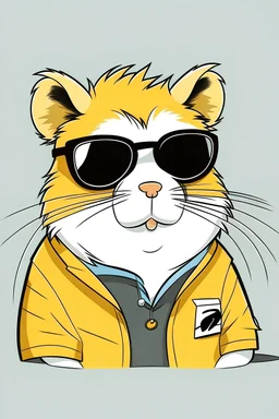 Dibujo estilo The Simpsons de un hamster con camisa a cuadros y lentes de sol