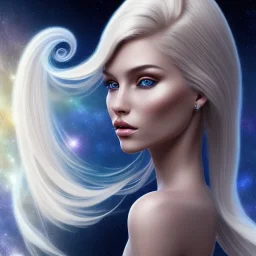 A beautiful portrait of a galactic woman blonde hair cosmos blue