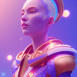 A portrait of a crystalised blue pink extraterrestrial, gold, diamonds, sunny background, atmospheric, realistic, unreal engine, 8k. Cinematic lighting, octane render.