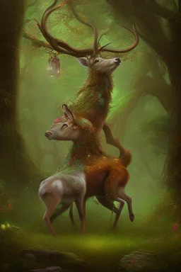 dream deer god druid deep forest color mystic