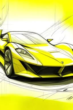 یه پوستر اسکچ طراحی ماشین با رنگ زرد و بدنه شفاف بهم بده