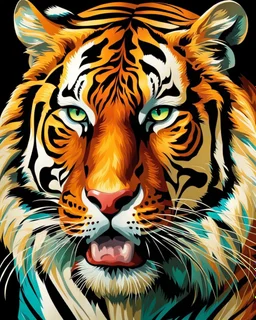 Beautiful siberian tigre colorful art Deco, full body, amazing artwork, hyper detailed, ultra maximalist quality, 12k