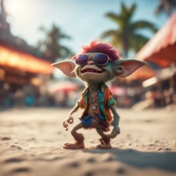 hairy pimp groove funk kobold gremlin hippie in running inside big thread mill on beach ,bokeh like f/0.8, tilt-shift lens 8k, high detail, smooth render, down-light, unreal engine