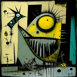 Style by Duy Hunyh and Ray Johnson and Graham Sutherland and Phlegm, surreal abstract art, nightmare residues, unnatural shy anthropomorphic weirdling, unsettling, asymmetric abstractions, juxtaposition of the uncanny and banal, diagonal composition, sharp focus, never seen before