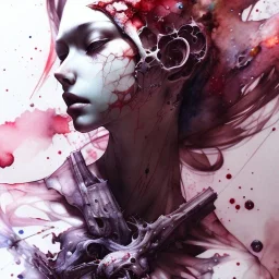  Bones, darkred tones, weird, pose, watercolor illustration by <agnes cecile> <Yoji Shinkawa>,