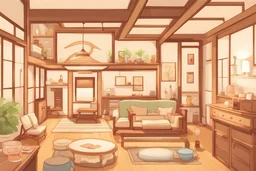 Cute cartoon luxurious house cross-section interior japanese