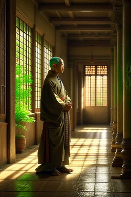 Shirokai was raised in a secluded monastery, where the monks devoted themselves to the study of ancient martial arts and the pursuit of inner peace. He was an orphan, brought to the monastery's doorstep as a baby, and the monks raised him as one of their own. photorealism, depth of field, lightrays, downligh, anime