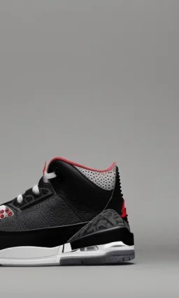 Jordan 3 black sneaker. Inside red fires.