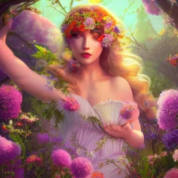  Beautiful and bright goddess of spring,delicate flowers, knees up portrait, fantastical, intricate detail, splash screen, complementary colors, fantasy concept art, 8k resolution, Unreal Engine 5"