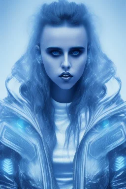 danish singer mø face, cyberpunk,blue tones, style free