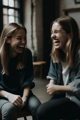 Epic cinematic shot gece oturmuş gülüşecek birbirleri işe sohbet eden 2 kız