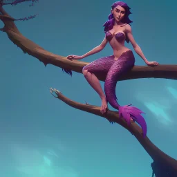 mermaid sits on the tree branch