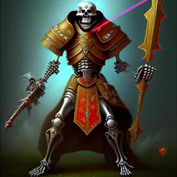 Warhammer style art, skeleton warrior with laser blaster