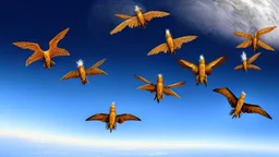 frightening winged creatures flying over the earth