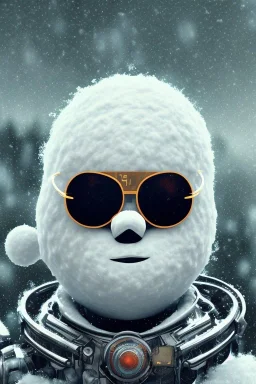 Snow man like a cyborg,with sunglasses,portrait,detail,textures,cinematic