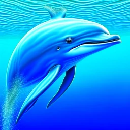 a realistic illustration of a Dolphin, detailed, using three colors blue. ocean background.