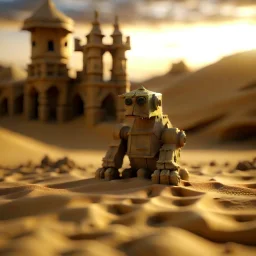 sand golem in the wind in castle in the desert in evening, photo-realistic, shot on Hasselblad h6d-400c, zeiss prime lens, bokeh like f/0.8, tilt-shift lens 8k, high detail, smooth render, down-light, unreal engine, downlight