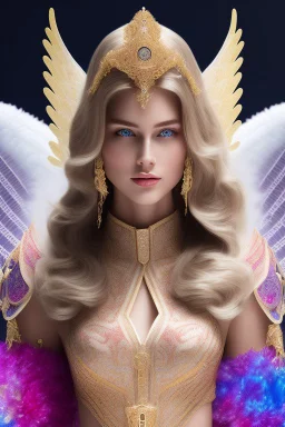 Flower, angel man, (detailed face )++, (detailed blue eyes)++ (long blond hair)++(pectoro visible)++(smile)++, , (two feathered wings on his shoulder blades)++, beautiful place, incredible, cosmic, colours, planet, gold, realistic, real photo, stars at night, detailed, high contrast, 8k high definition, unreal engine 5, extremely sharp details, (lighting effect, light background)++.