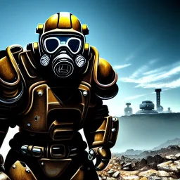 Clear Focus, High resolution, power armor, fallout, atomic-bunker, gasmask, extremely detailed digital painting, extremely detailed face,