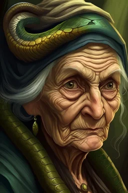 Old woman with a basilisk stare