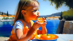 child eating a orange painting cote d'azur