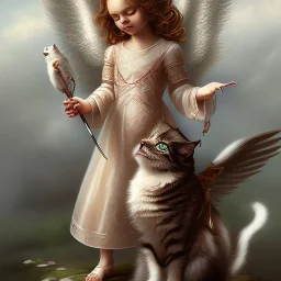 Angel holding cat