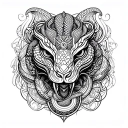 Snake head tatto style, black lines, white background