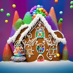 an intricate gingerbread house with vibrant rock candy windows under a glass dome, rainbow sprinkles, frosting, 8k resolution, centered, high-quality, ultrafine-detail, digital art, flickering light, detailed matte, volumetric lighting, illustration, 3D octane render, brian froud, howard lyon, ben goossens, George Grie, greg rutowski, alphonse mucha