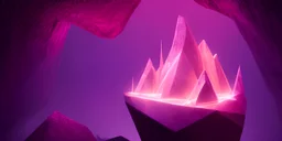 single pink crystal, on an altar in a foggy cave, cinematic,