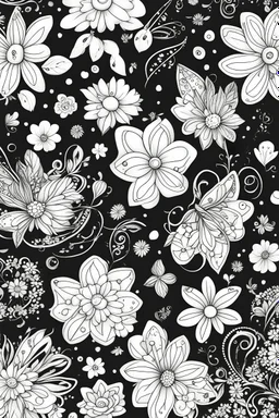 pretty Cute girly feminine pattern for coloring pages, use only black and white, clear crisp outlines