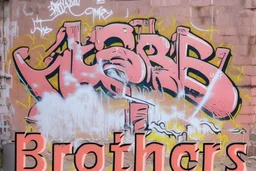 Jesus Christ is Writing the text using a spray can, Write this text everywhere: "KEBAB BROTHERS", "KEBAB BROTHERS", "KEBAB BROTHERS", "KEBAB BROTHERS", "KEBAB BROTHERS", "KEBAB BROTHERS", in Graffiti text, on a big wall