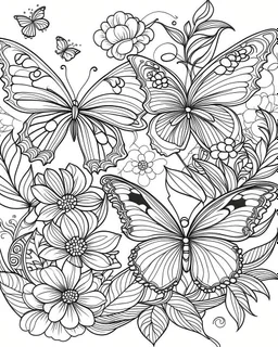 butterfly and flower coloring page for adult