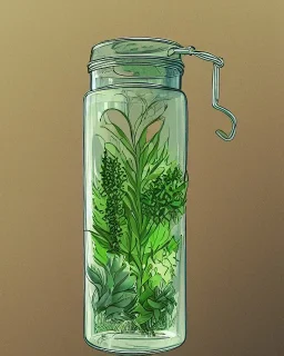 a glass jar test tube filled with plants, highly detailed, digital art, sharp focus, trending on art station, illustration