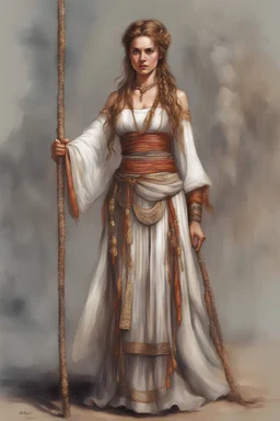 slightly curvy thirty-something minoan woman wearing ancient wuxia macrame clothes, concept art in the style of Alan lee d&d larry elmore greg rutkowsky john howe william morris william turner hayao miyasaki. reenactment concept art. mixture of debby ryan Florence Pugh Rebecca romijn christina applegate meg ryan drew barrymore Alyssa Diaz kirsten vangsness lindsay ellis. brown hair.