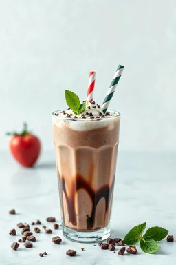 Photorealistic food photography of a delicious Vegan Chocolate Milkshakeon a clean background. The dish should look fresh, styled like a professional fast food advertisement. Bright, appetizing lighting, Pinterest-style composition, high resolution, no text in the image. I want the top 3rd of the image to be black background so I can add an image text overlay to it afterwards