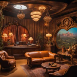 Fantasy TV studio shot, fantastic,, hot, ultra realistic, they enjoy and get excited, ultra realistic furnitures, odd, dynamic, very excited people, hypermaximalist figures, light, 1970's, sinister, Oz, ornate, 4k, photorealism