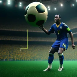 Football Brazil Pele,shallow depth of field, macro lens, unreal engine 5, ultra detailed, realistic