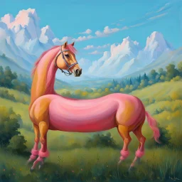 a pink horse like a 19th painting