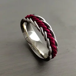 ruby ring with braided tungsten and titanium, braided band, brushed steel, men's jewellery