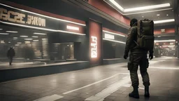 Escape from Tarkov a solo man in a mall holding a tiny backpack